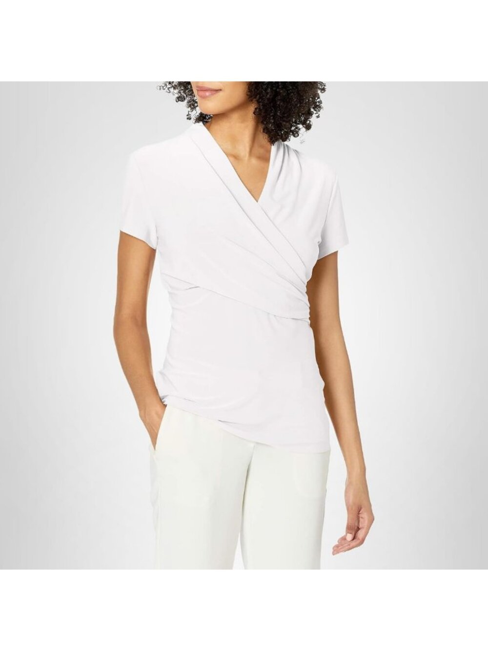 Chic Women's Short Sleeve Cross Front Suit Blouse - Stylish Workwear Top